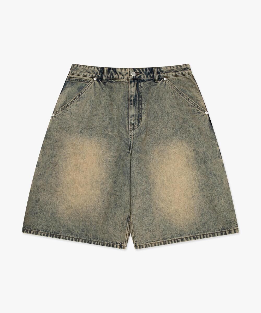 BRUSH WASHED DENIM CARPENTER SHORT SAND