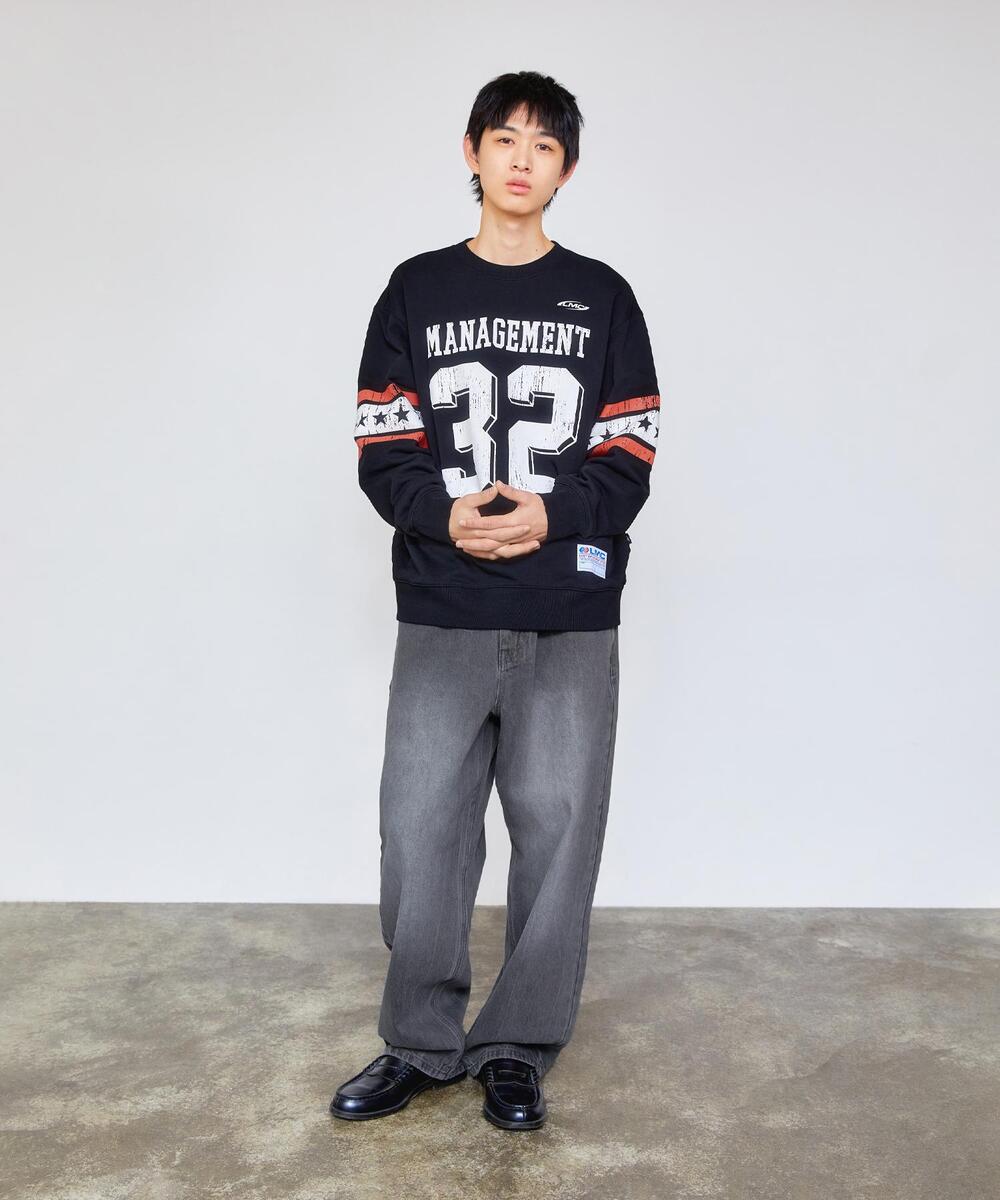 WASHED STITCH DENIM WIDE JEAN GRAY