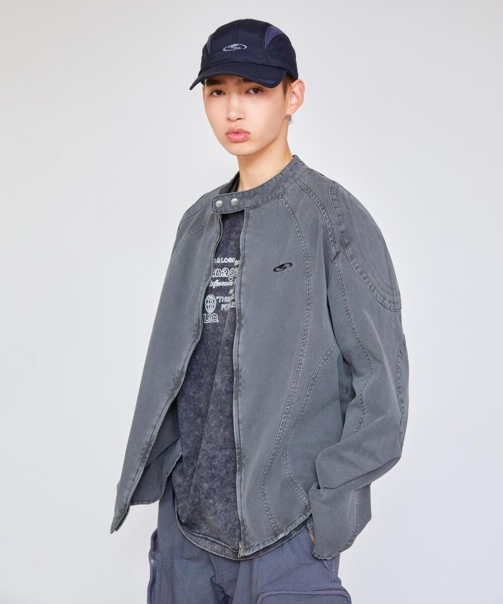PIGMENT DYED OVAL GLOBE BIKER JACKET GRAY