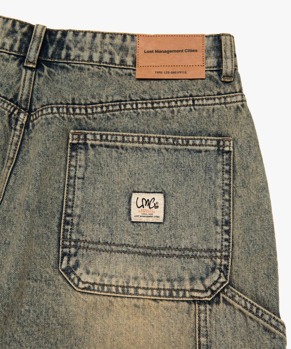 BRUSH WASHED DENIM CARPENTER SHORT SAND
