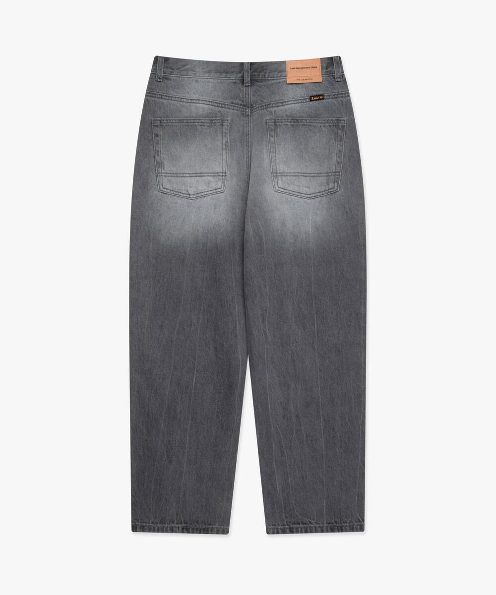 WASHED STITCH DENIM WIDE JEAN GRAY