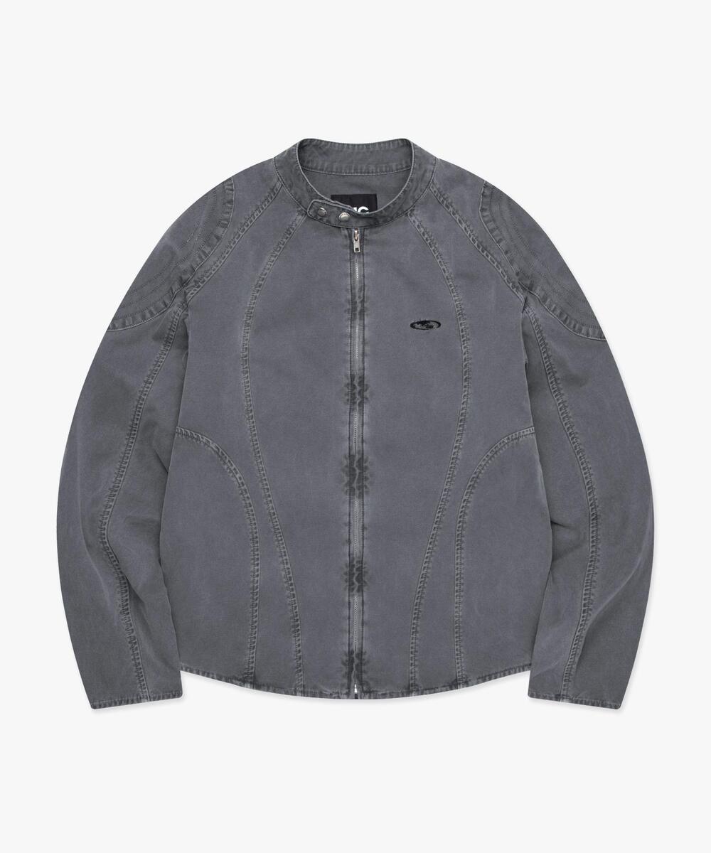 PIGMENT DYED OVAL GLOBE BIKER JACKET GRAY