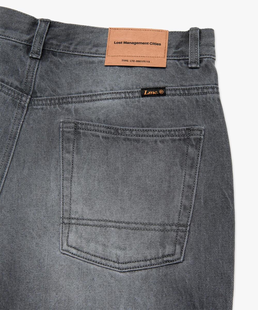 WASHED STITCH DENIM WIDE JEAN GRAY