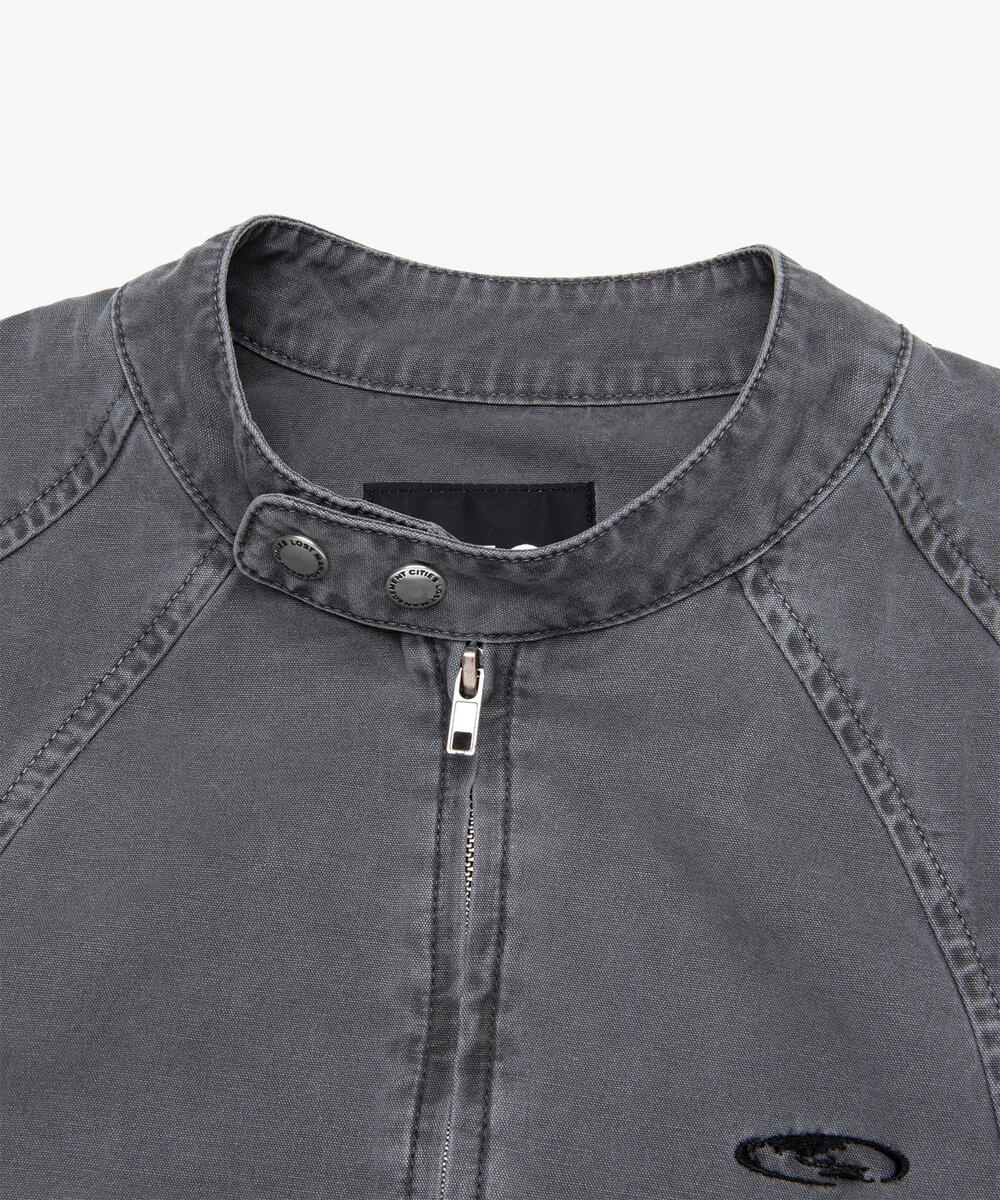 PIGMENT DYED OVAL GLOBE BIKER JACKET GRAY