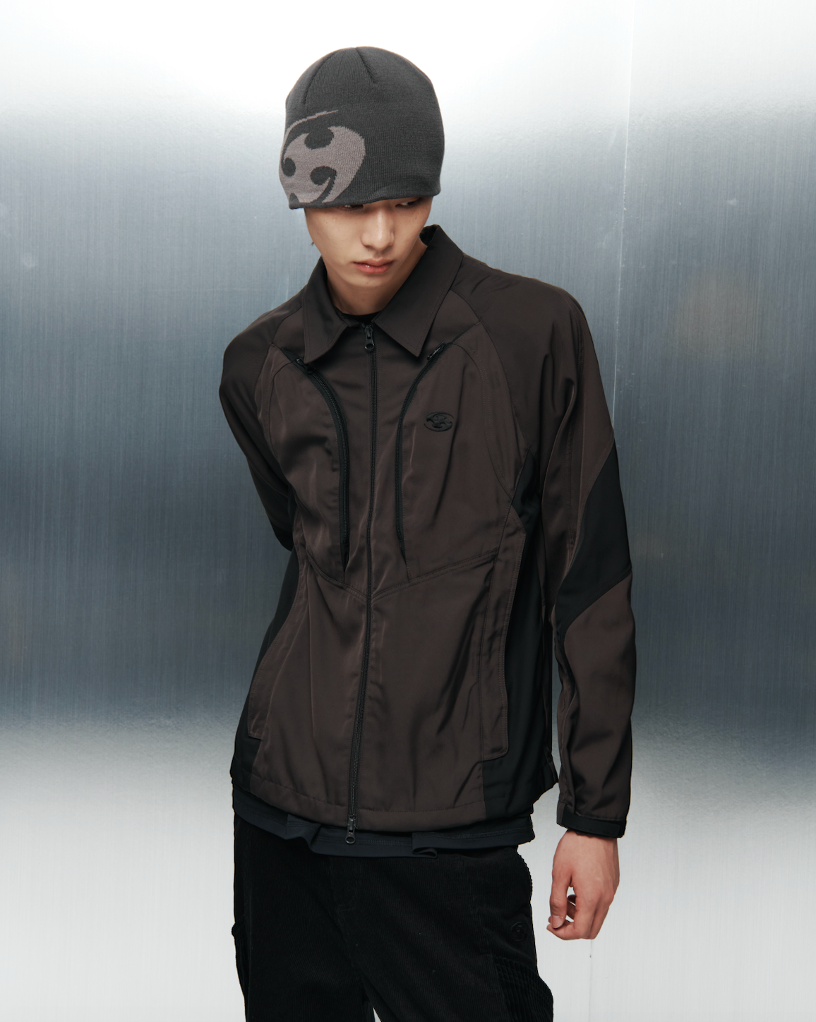 PANELED TWILL JACKET BROWN