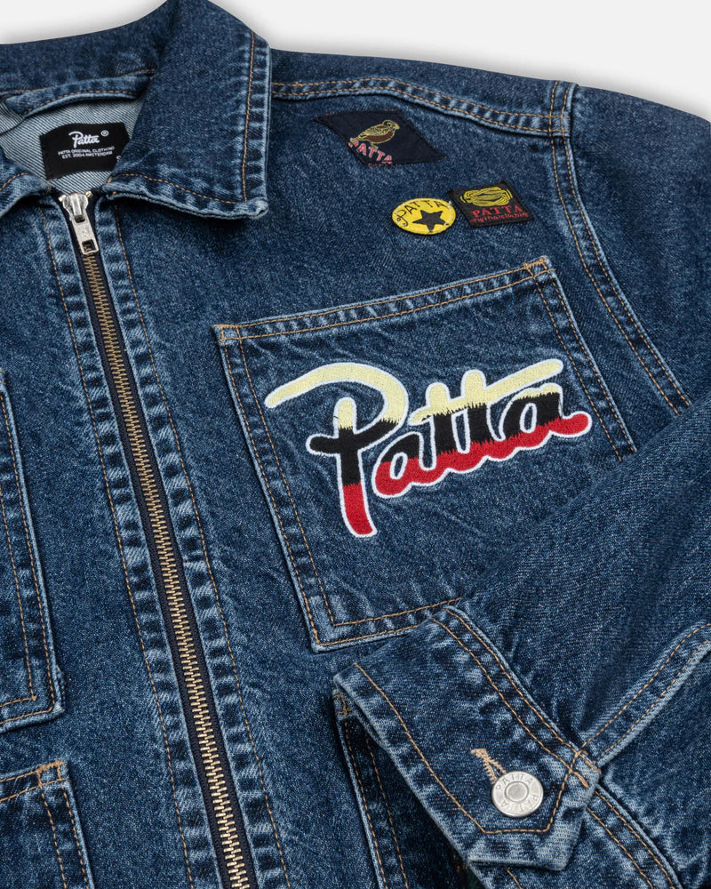 WHOLE LOTTA LABELS DENIM JACKET BLUE