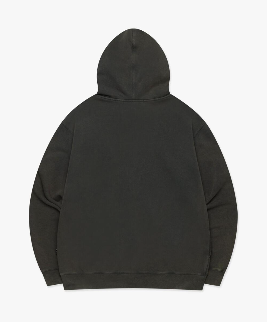 WASHED OG APPLIQUE ZIP UP HOODIE CHARCOAL