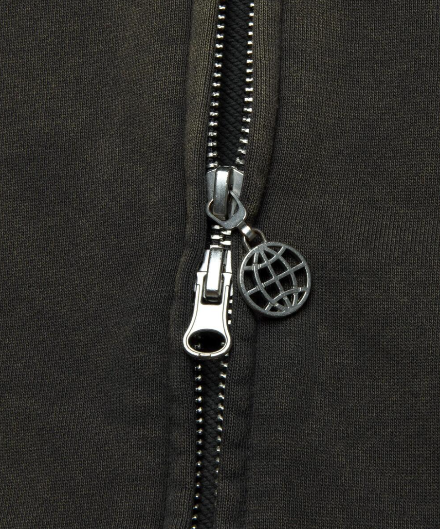 WASHED OG APPLIQUE ZIP UP HOODIE CHARCOAL