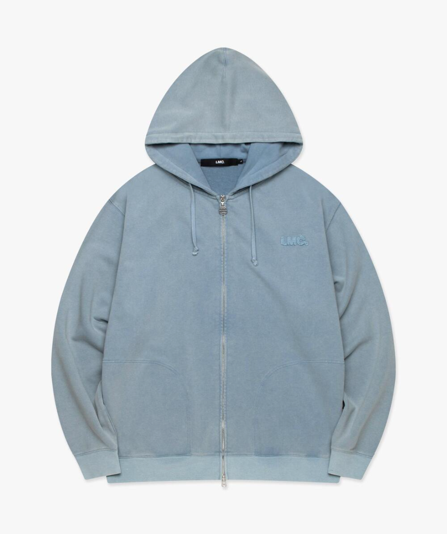WASHED OG APPLIQUE ZIP UP HOODIE BLUE