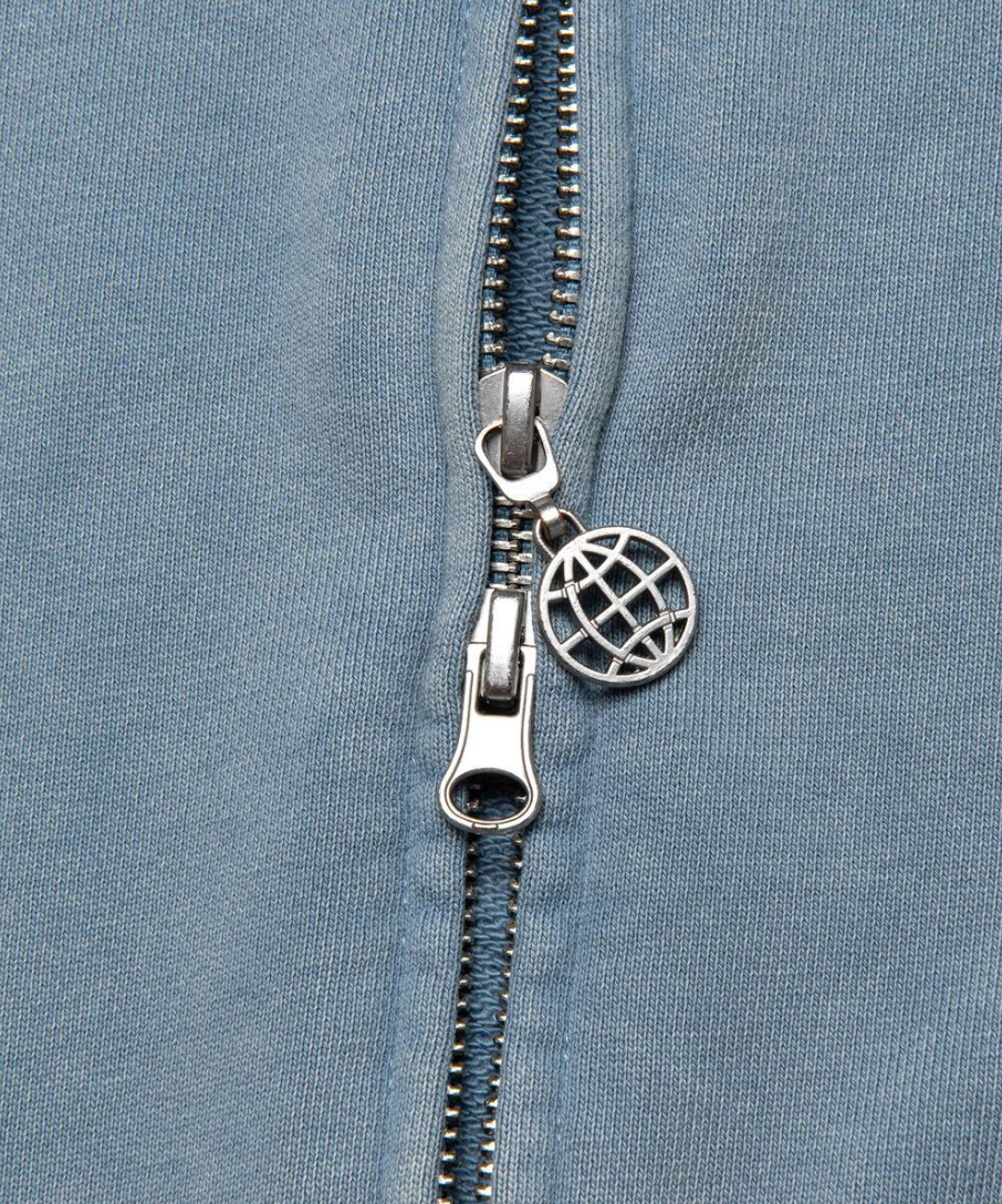 WASHED OG APPLIQUE ZIP UP HOODIE BLUE