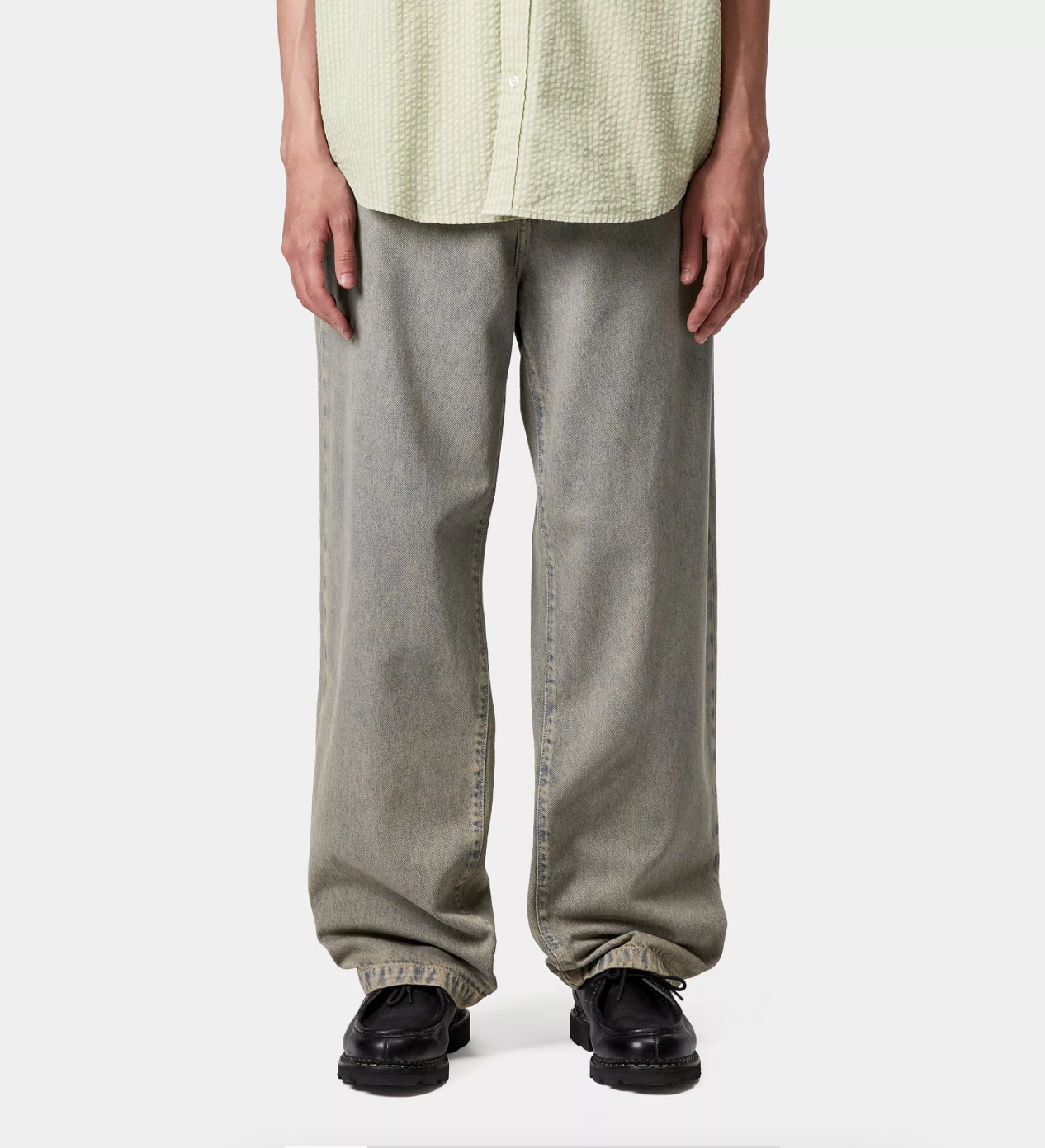 LANDON PANT GARMENT DYED BLUE/LEATHER