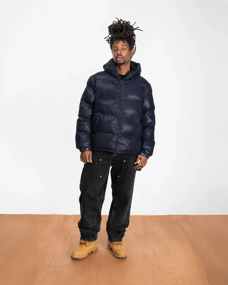 QUILTED SCRIPT LOGO PUFFER DARK BLUE