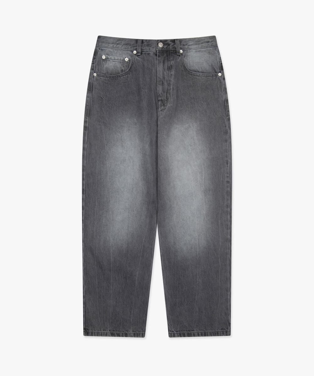 WASHED STITCH DENIM WIDE JEAN GRAY