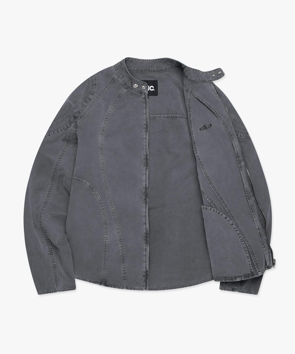 PIGMENT DYED OVAL GLOBE BIKER JACKET GRAY