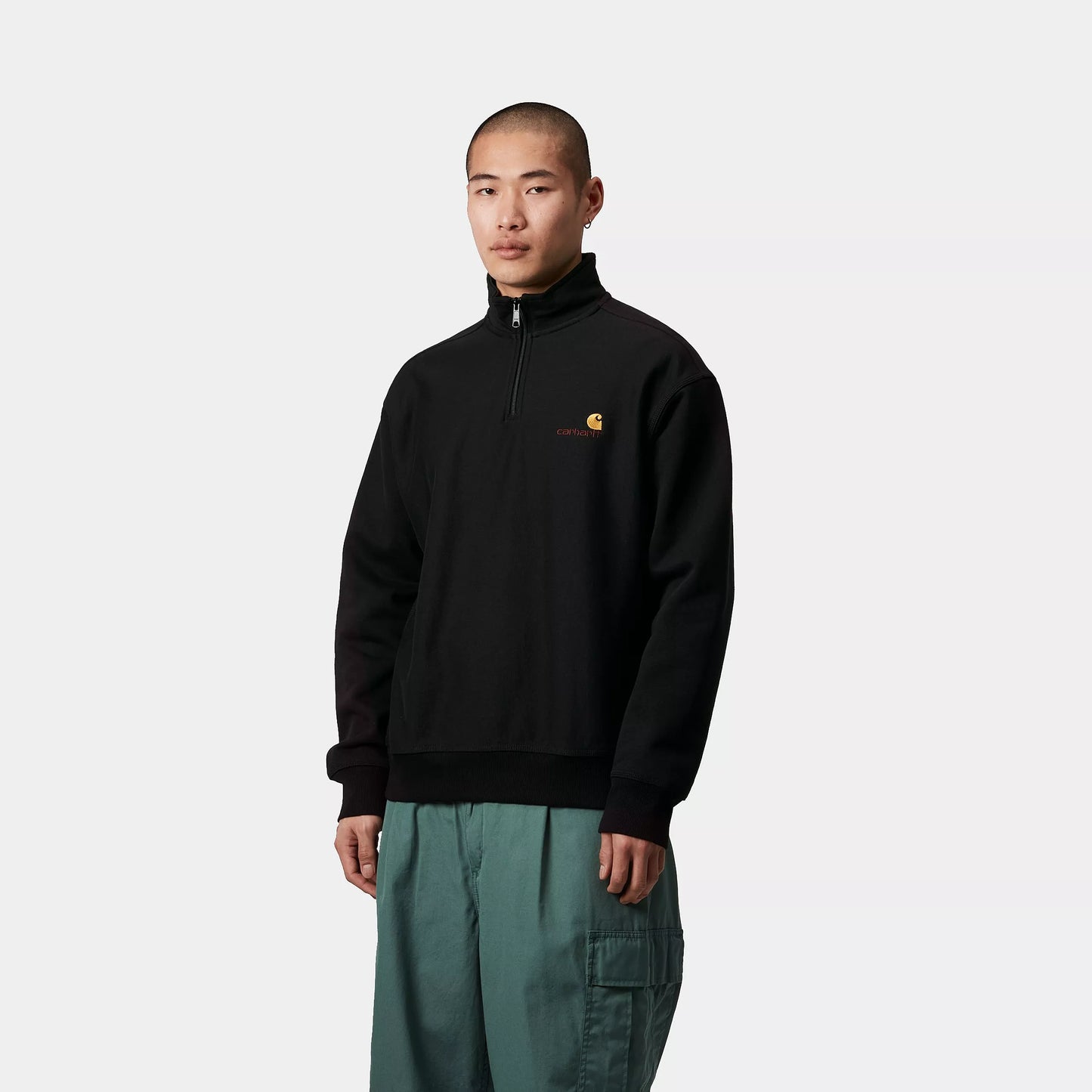 HALF ZIP UP AMERICAN SCRIPT SWEAT BLACK