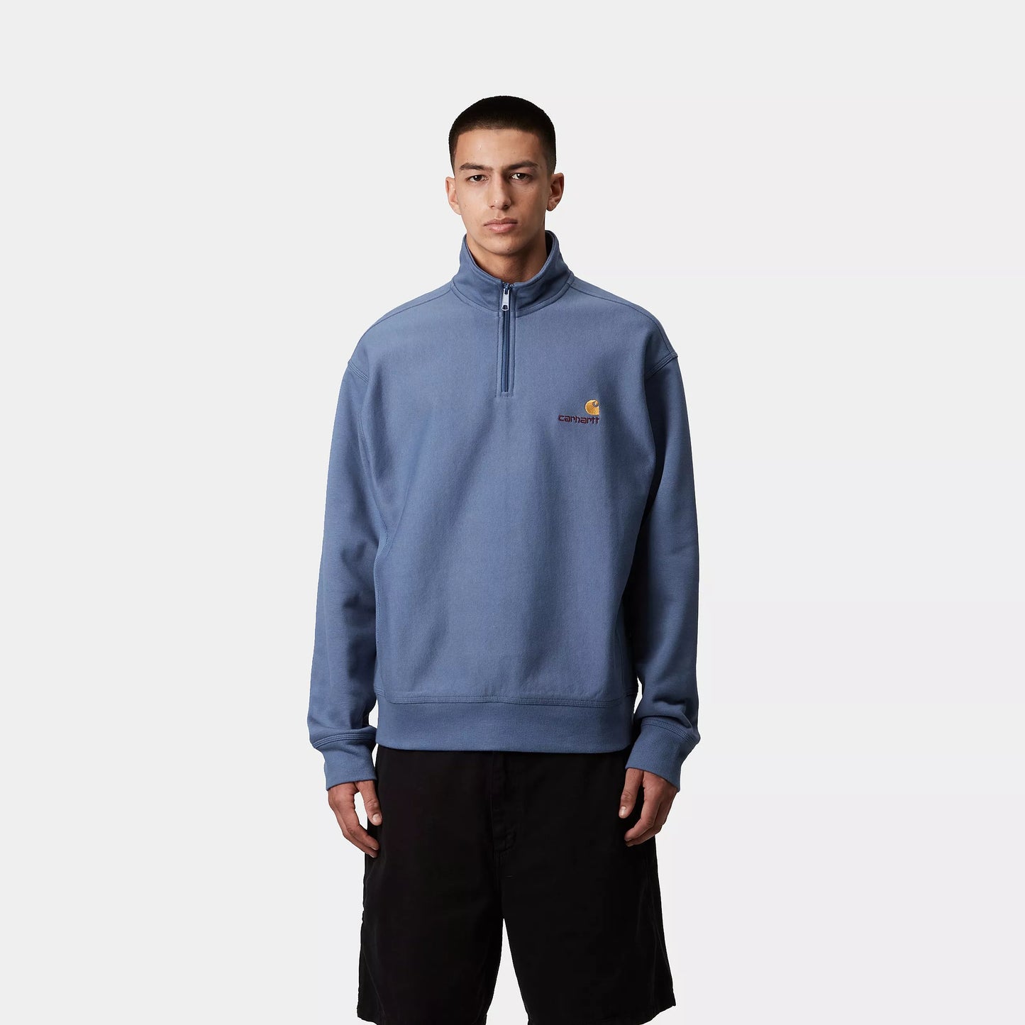 HALF ZIP UP AMERICAN SCRIPT SWEAT IRIS BLUE