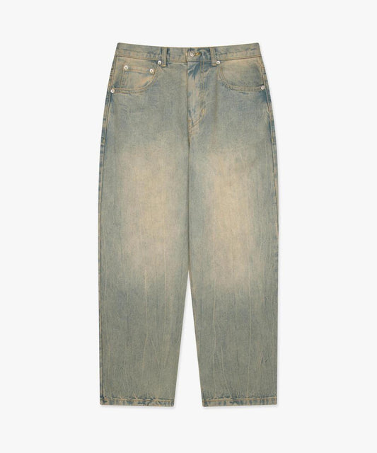 WASHED STITCH DENIM WIDE JEAN SAND
