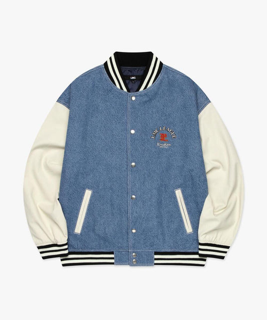 DENIM VARSITY JACKET BLUE