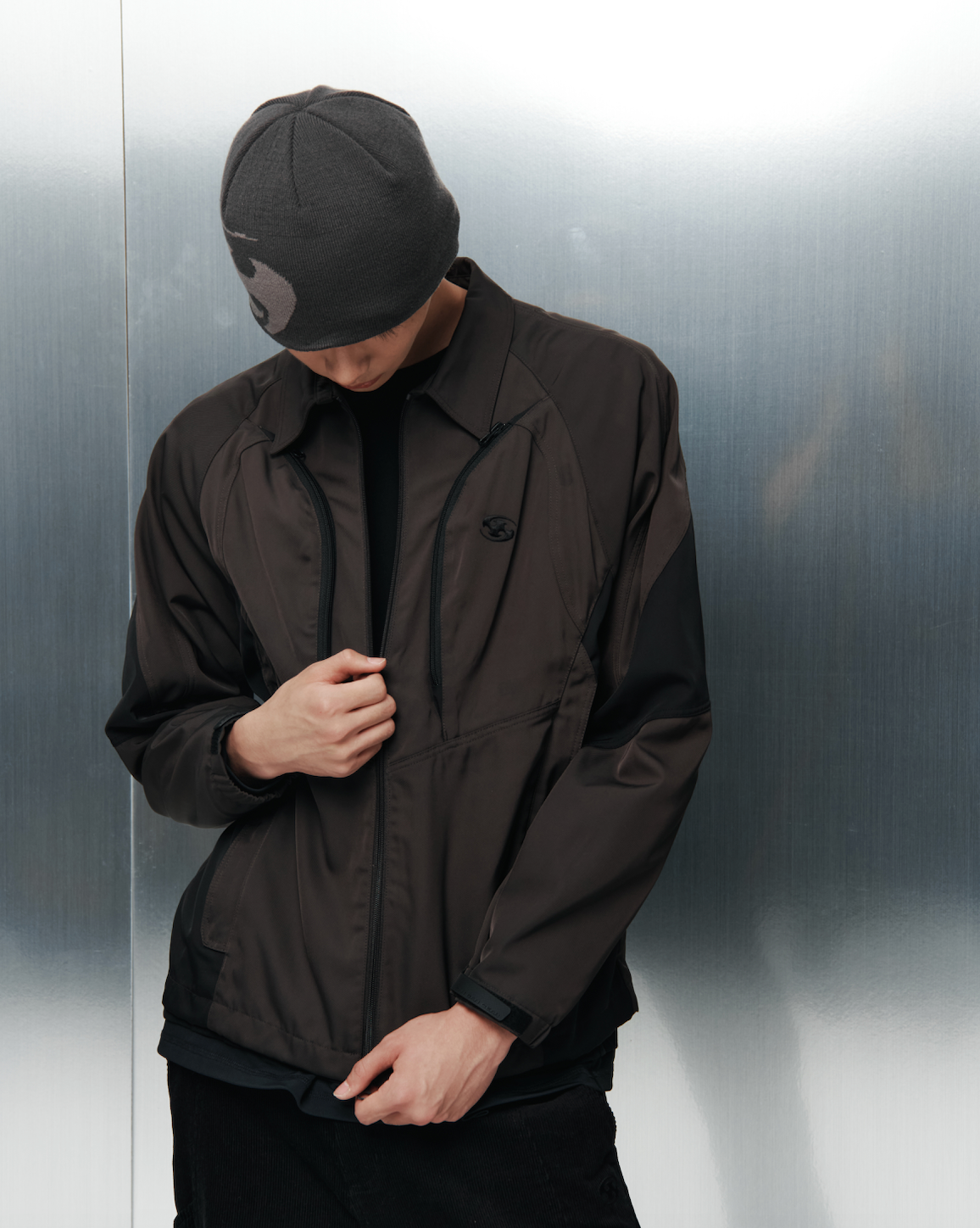 PANELED TWILL JACKET BROWN