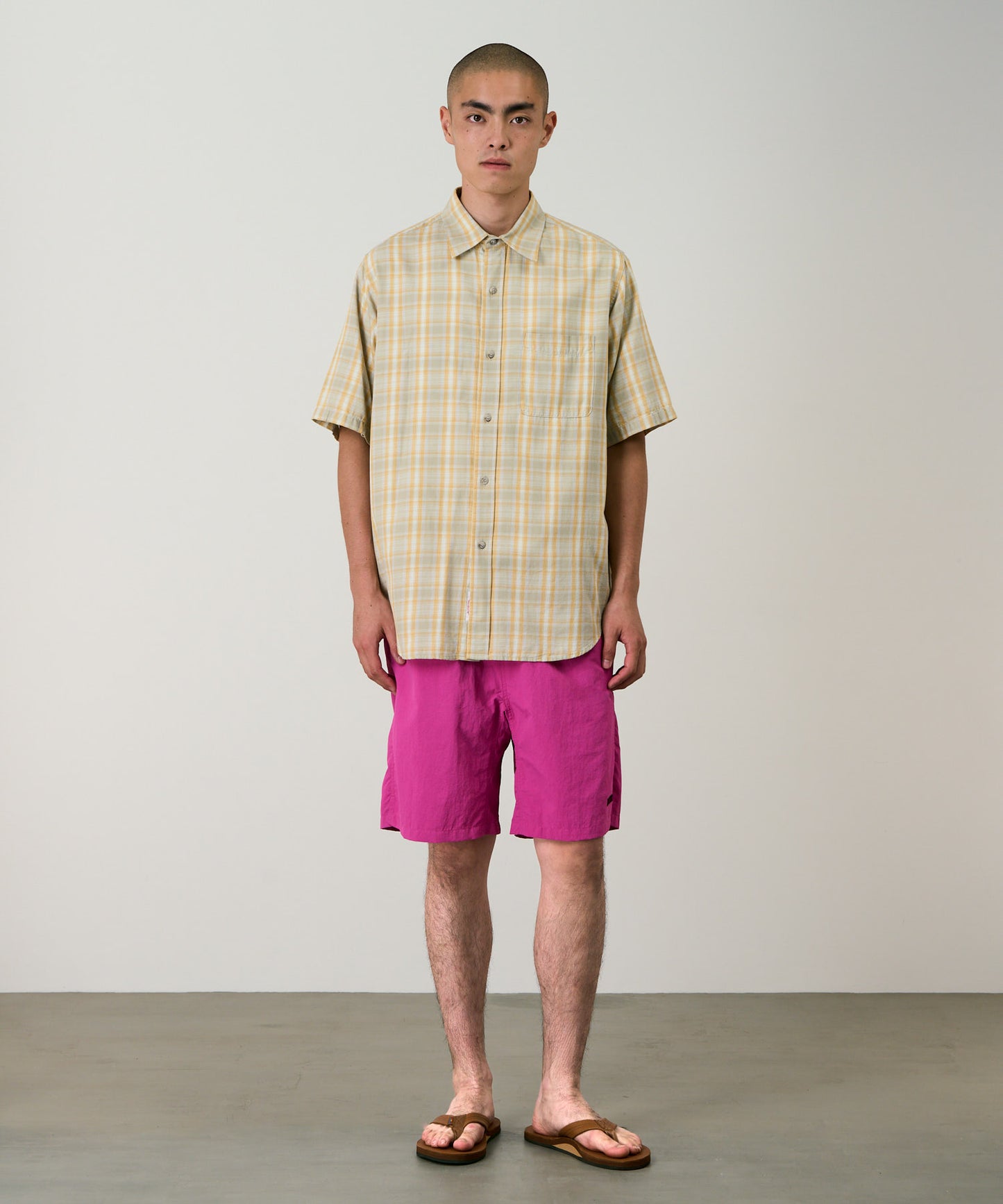 CHECKERED OMBRE SHORT SLEEVE SHIRT MUSTARD