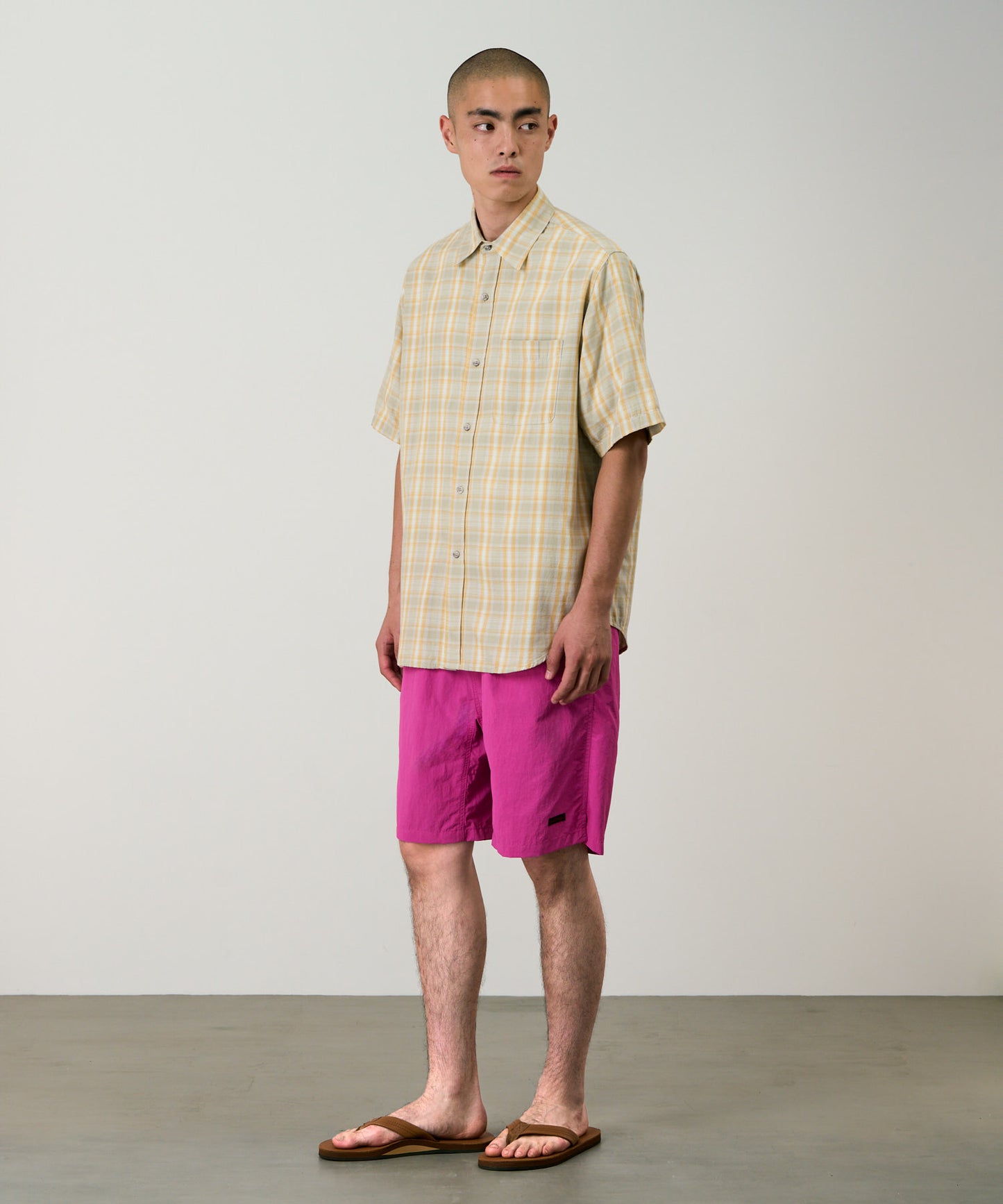 CHECKERED OMBRE SHORT SLEEVE SHIRT MUSTARD
