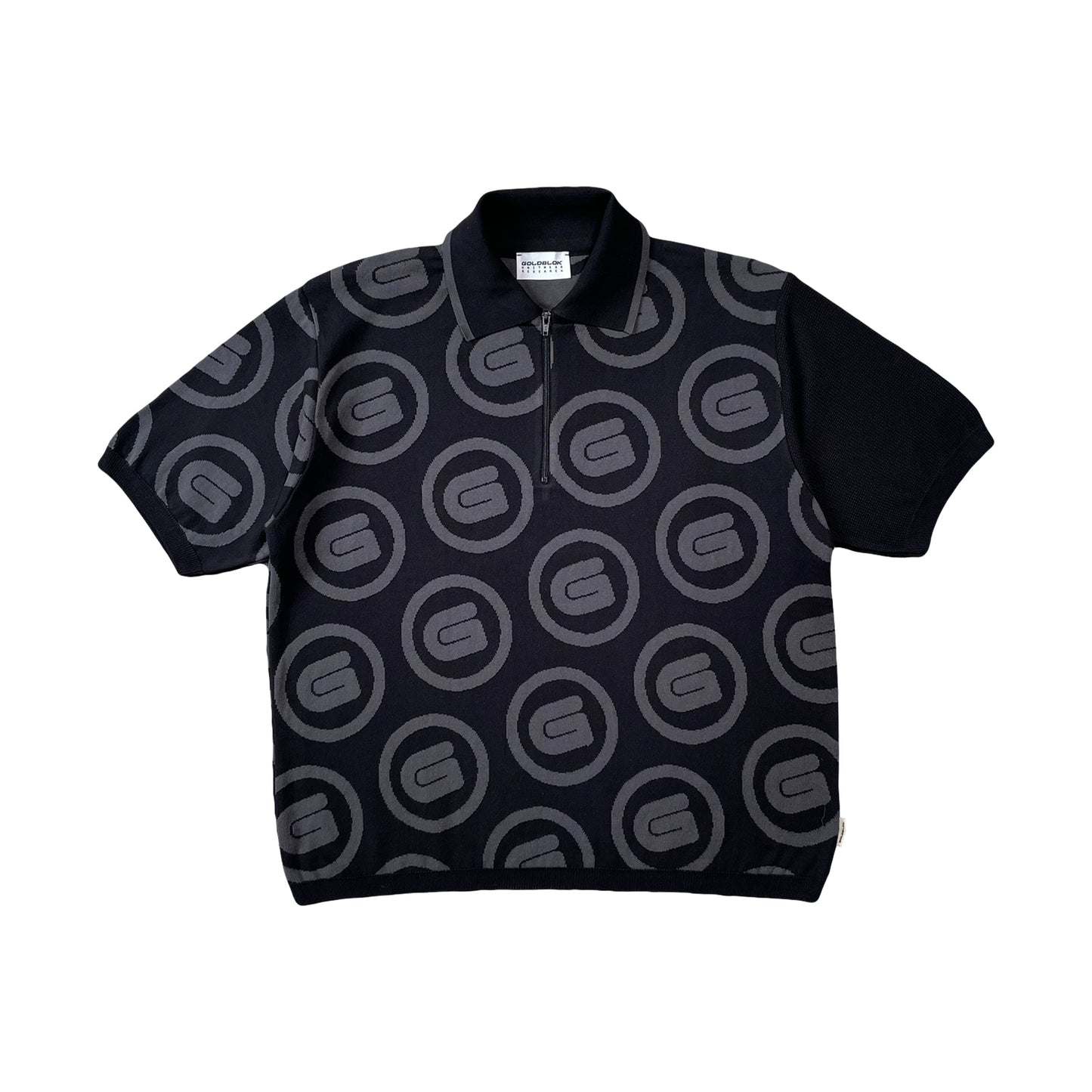 DIAGRAM KNIT POLO SHIRT BLACK/ASPHALT