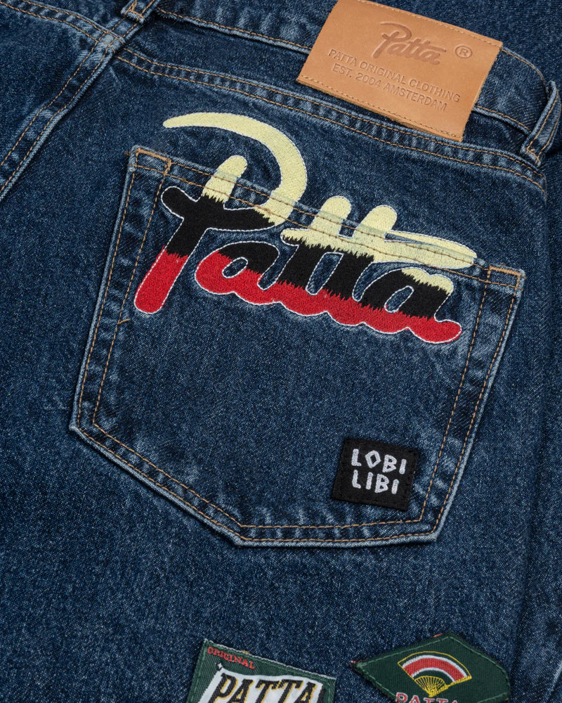 WHOLE LOTTA LABELS DENIM PANT BLUE