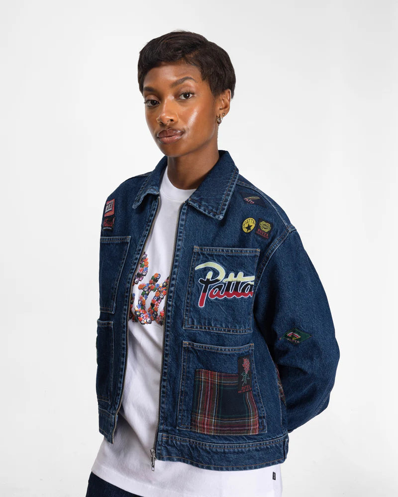 WHOLE LOTTA LABELS DENIM JACKET BLUE
