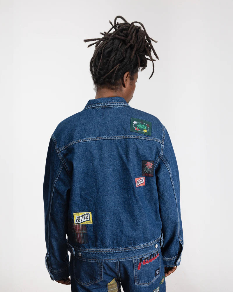 WHOLE LOTTA LABELS DENIM JACKET BLUE