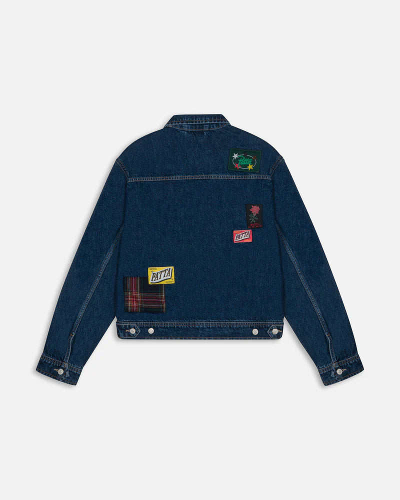 WHOLE LOTTA LABELS DENIM JACKET BLUE