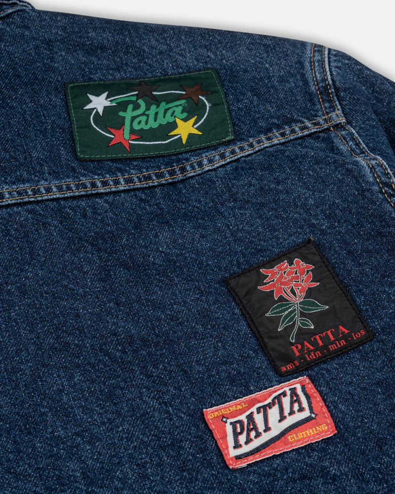WHOLE LOTTA LABELS DENIM JACKET BLUE