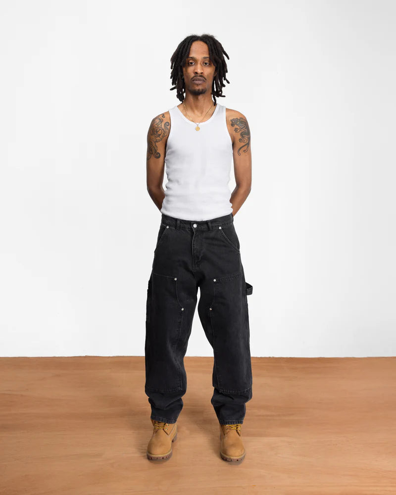 DOUBLE KNEE CARTOON DENIM PANT BLACK
