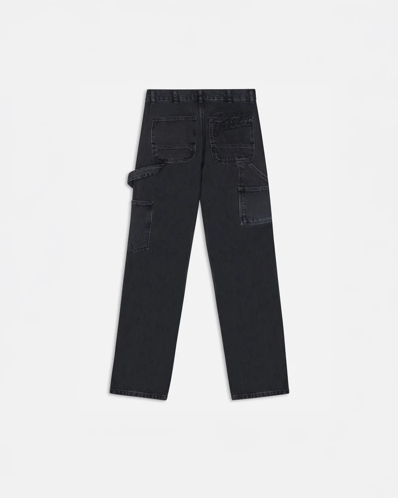 DOUBLE KNEE CARTOON DENIM PANT BLACK