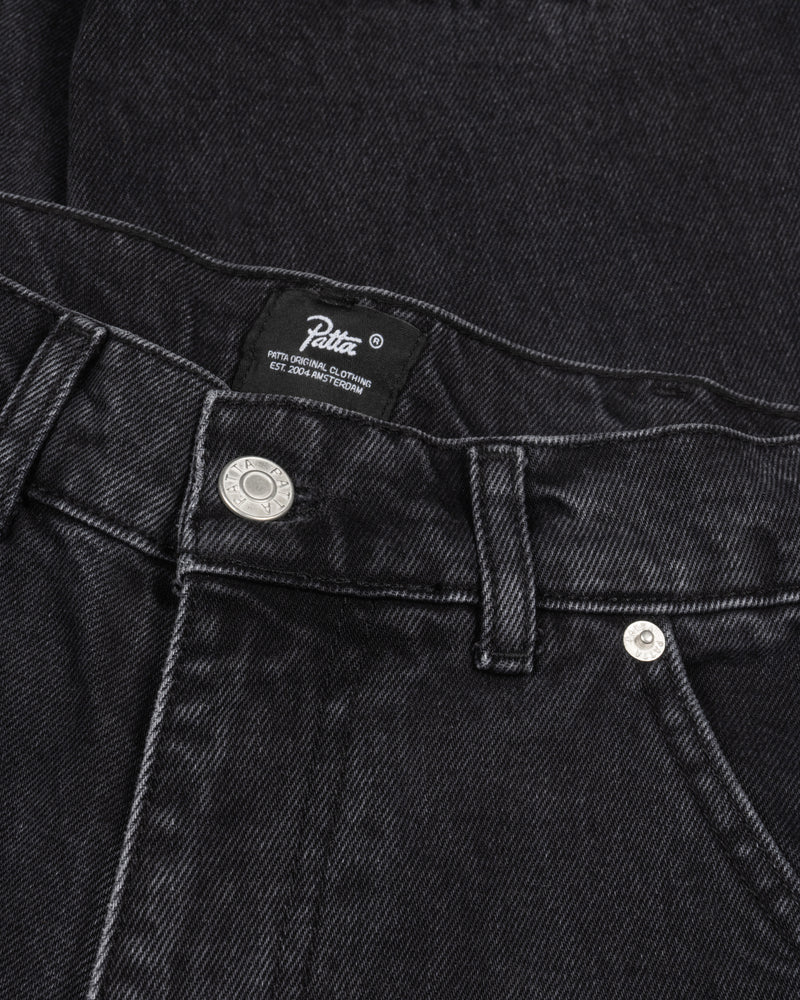 DOUBLE KNEE CARTOON DENIM PANT BLACK