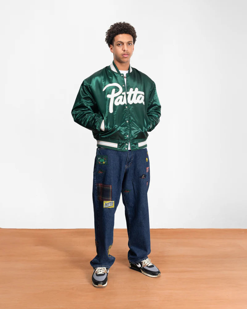 SCRIPT LOGO SATIN VARSITY JACKET