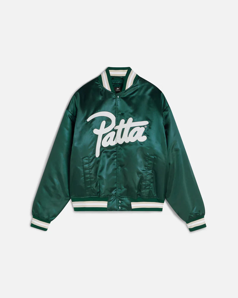SCRIPT LOGO SATIN VARSITY JACKET