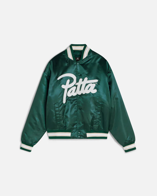 SCRIPT LOGO SATIN VARSITY JACKET