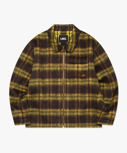 BRUSHED CHECK ZIP UP SHIRT BROWN