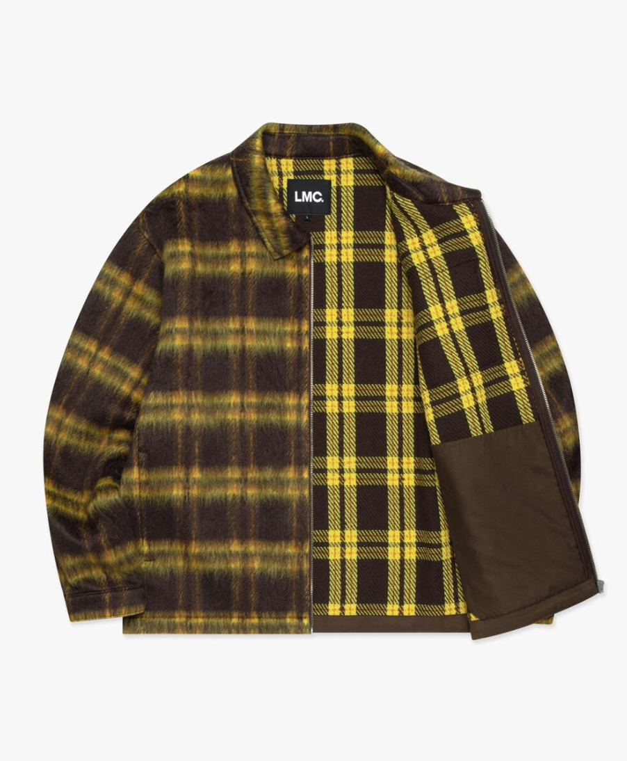 BRUSHED CHECK ZIP UP SHIRT BROWN