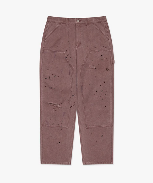 WASHED DOUBLE KNEE WORK PANTS DARK BROWN