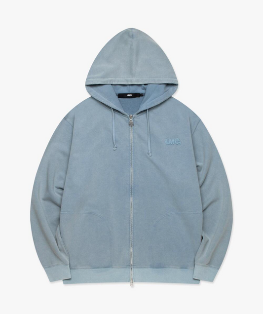 WASHED OG APPLIQUE ZIP UP HOODIE BLUE