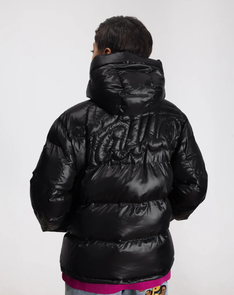QUILTED SCRIPT LOGO PUFFER BLACK