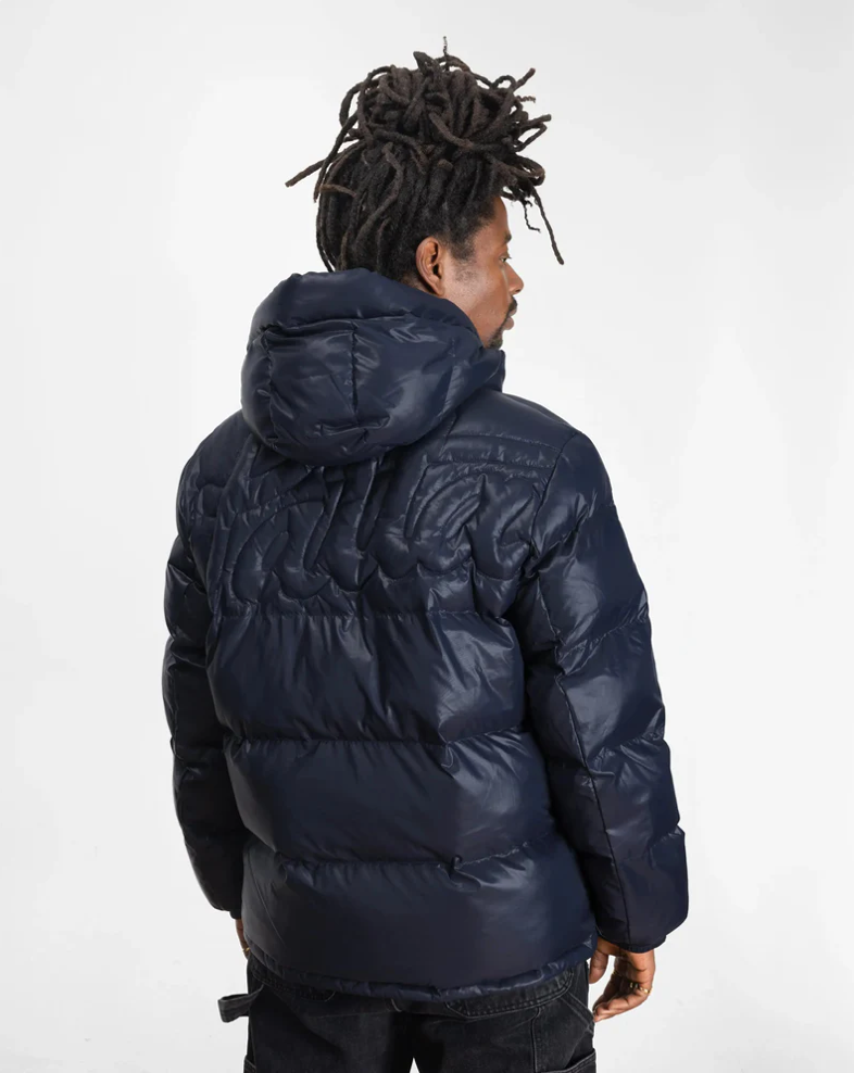 QUILTED SCRIPT LOGO PUFFER DARK BLUE