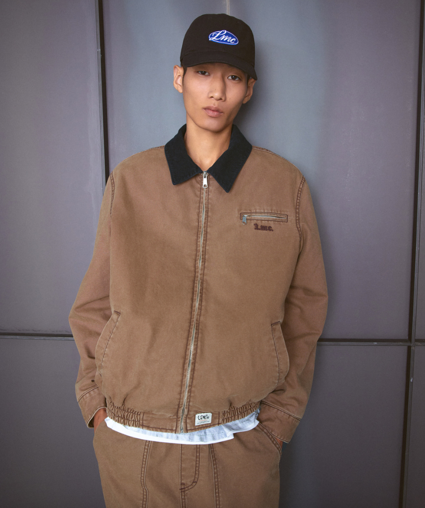 CONTRAST STITCH WORK JACKET BLACK