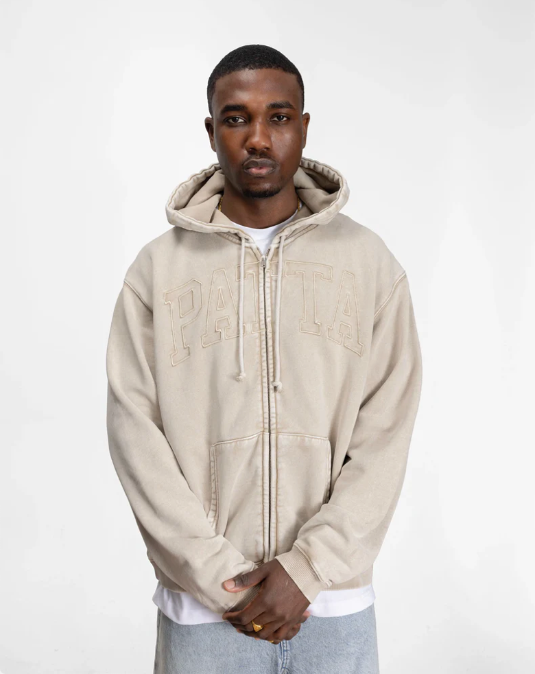 LOOPBACK LOGO ZIP HOODED SWEATER IRISH CREAM