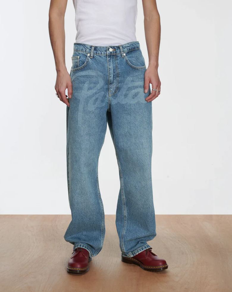 LASERPRINT WHISKERS DENIM PANT LIGHT BLUE