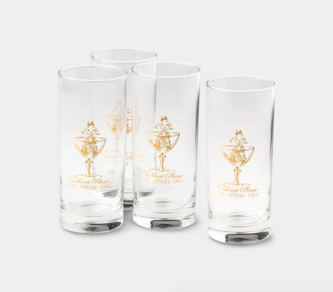 PLEASE GLASS SET CLEAR/GOLD 4PC