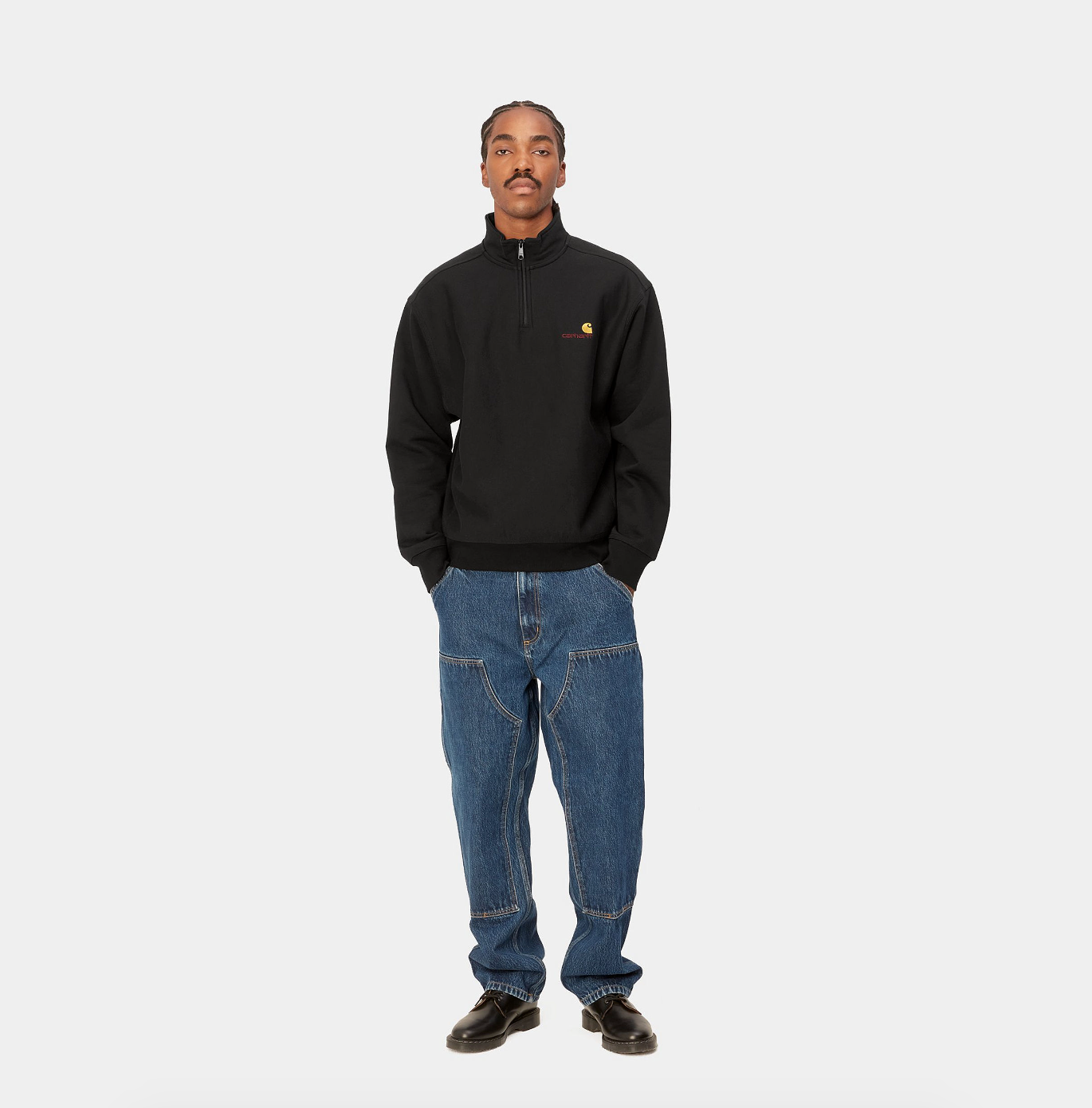 HALF ZIP UP AMERICAN SCRIPT SWEAT BLACK